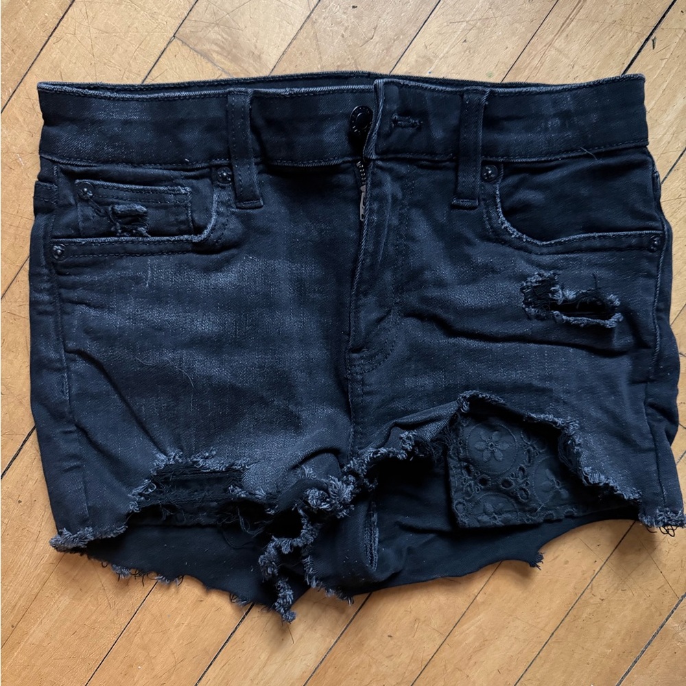 American Eagle Outfitters Black Distressed Kids Shorts